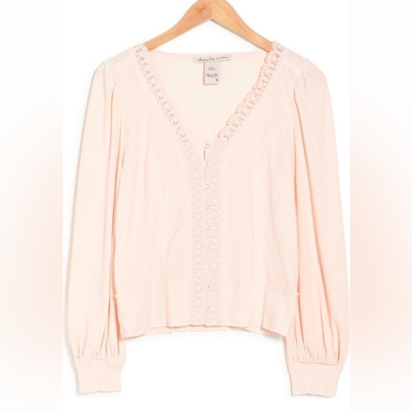 American Rag Light Pink Flag Button Top with Lace Detail - Size Large, NWT - Picture 1 of 9